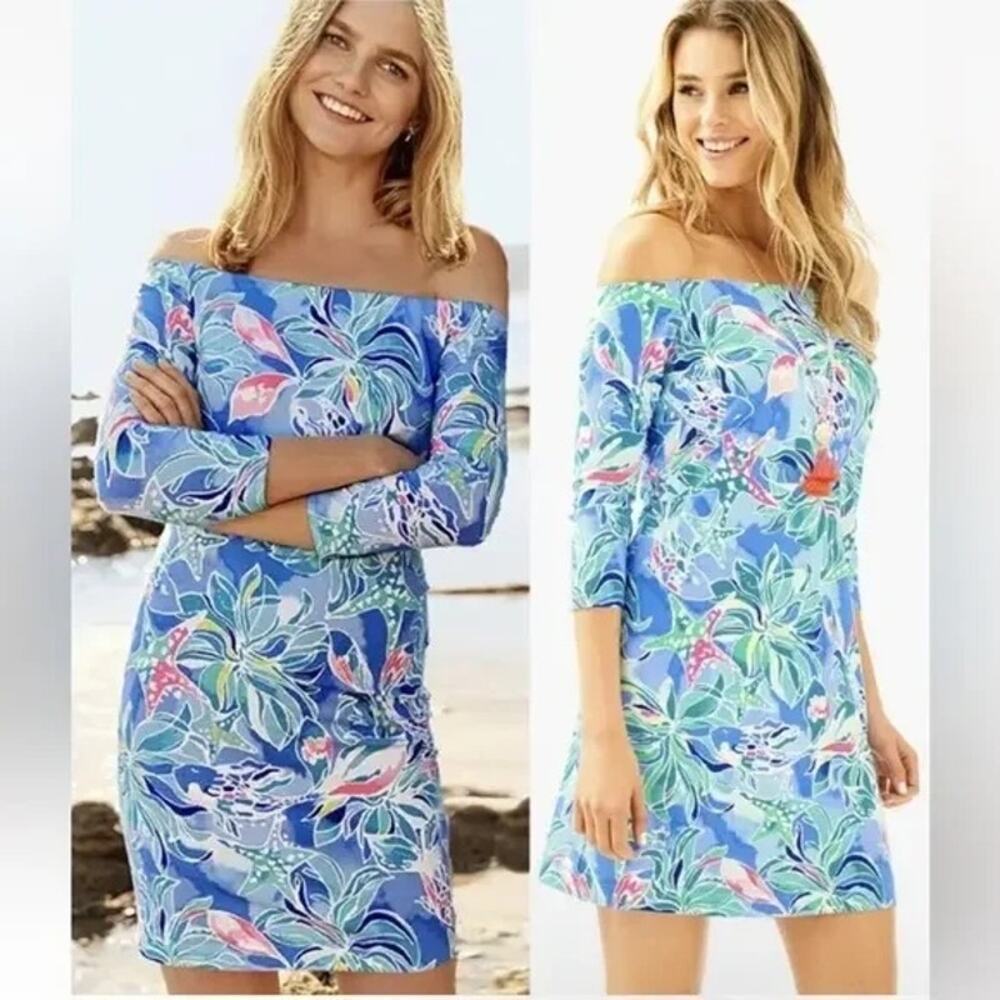 NWT Lilly Pulitzer Laurana Off Shoulder Dress Celestial Seas Size XXS
